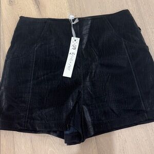 She + Sky Black Croc-Embossed Shorts